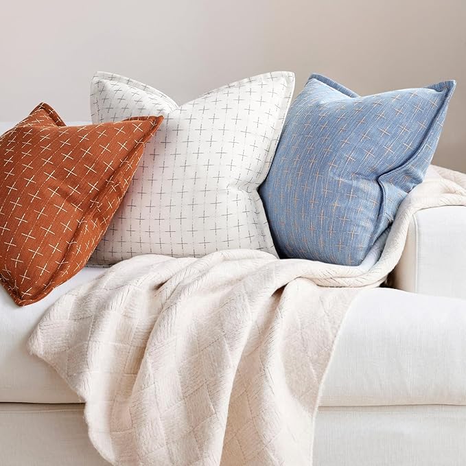 ZWJD Pillow Covers 22x22 Set of 2 Soft Polyester Textured Pillow Covers with Stylish Flange Edge Cozy Farmhouse Throw Pillows for Couch Bed Sofa Living Room