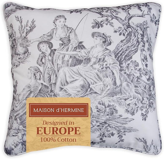 Maison d' Hermine Decorative Pillow Covers 20x20 Inch Square 100% Cotton Throw pillow Covers with invisible Zipper for Living Room Couch, Chair, Sofas, Bedroom, Home (The Miller - Paloma Grey (White))