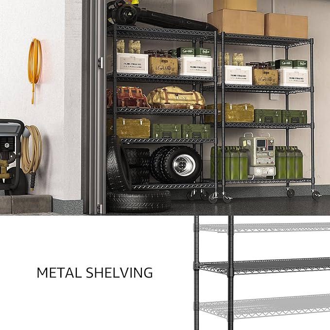 IZEUK Garage Shelving Wide Storage Shelves 4 Tier Metal Shelves Heavy Duty Adjustable Utility Shelf Rack Black 23.6" D x 53.1" W x 73.6" H