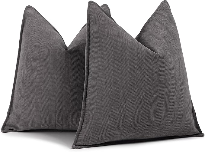ZWJD Rustic Gray Pillow Covers 20x20 Set of 2 Chenille Throw Pillow Covers with Elegant Design Soft and Luxurious Decorative Throw Pillows for Couch, Bed, and Home Decor