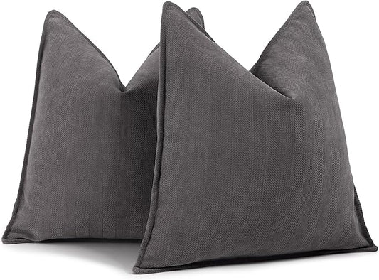 ZWJD Rustic Gray Pillow Covers 20x20 Set of 2 Chenille Throw Pillow Covers with Elegant Design Soft and Luxurious Decorative Throw Pillows for Couch, Bed, and Home Decor