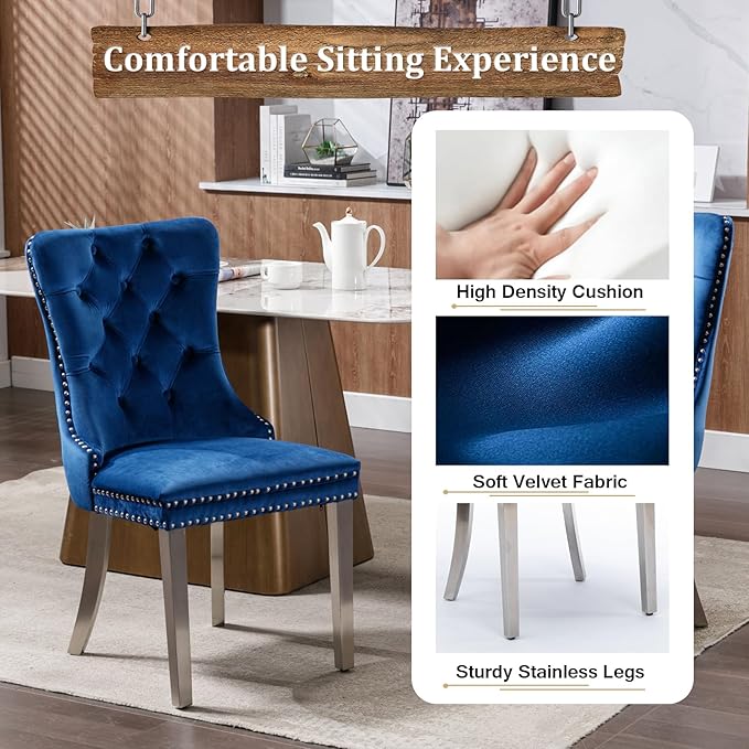 Goujxcy 9-Piece Extendable Dining Table Set for 6-8 People 63-78 Inch Kitchen Table Set with 8 Blue Upholstered Chairs Modern White Faux Marble Rectangular Dining Room Table Set for Kitchen Apartment