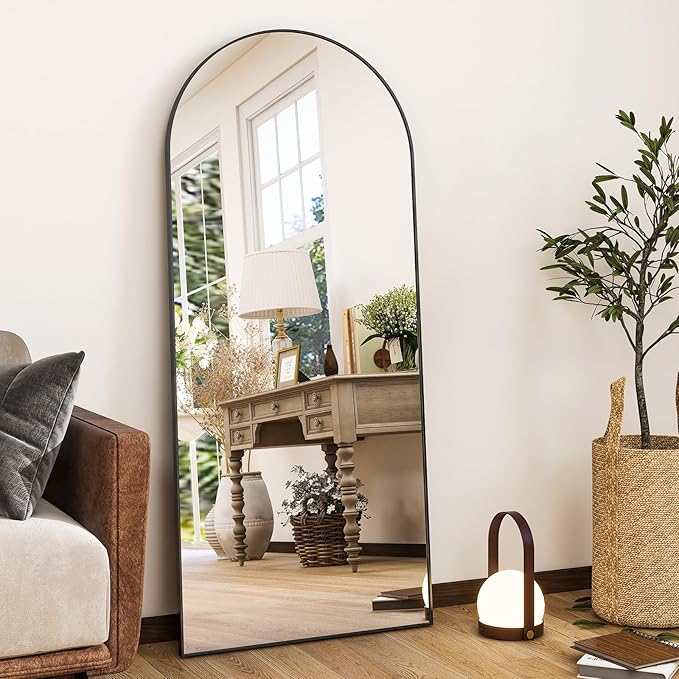 HARRITPURE Arched Full Length Mirror - 64"x21" Free Standing Leaning Mirror Hanging Mounted Aluminum Frame Modern Home Decor for Living Room, Bedroom, Cloakroom, Black