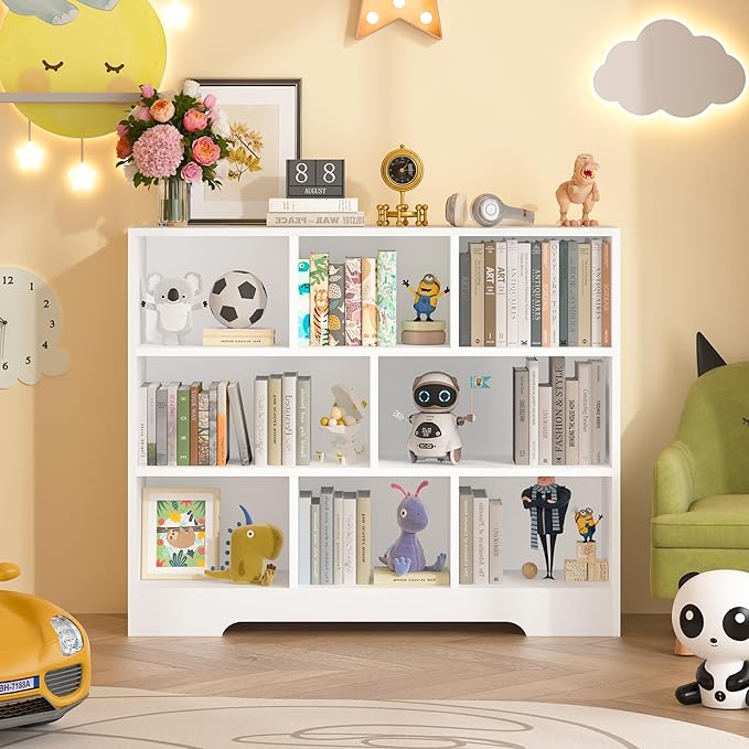 Kids Book Shelf Set of 2, 8 Cubes Storage Organizer Montessori Bookshelf, 3-Tier Wooden Kids Bookcase, Toy Storage Organizer for Children, White Toddler Bookshelf Cube Shelf for Kid’s Room