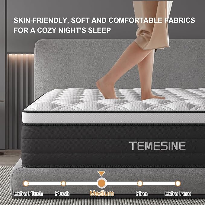 Full Size Mattress, 14 Inch Hybrid Mattress in a Box with Individual Pocket Spring, Gel Memory Foam and Euro Top, Medium Firm Feel with Motion Isolation, Pressure Relief, Edge Support, Black