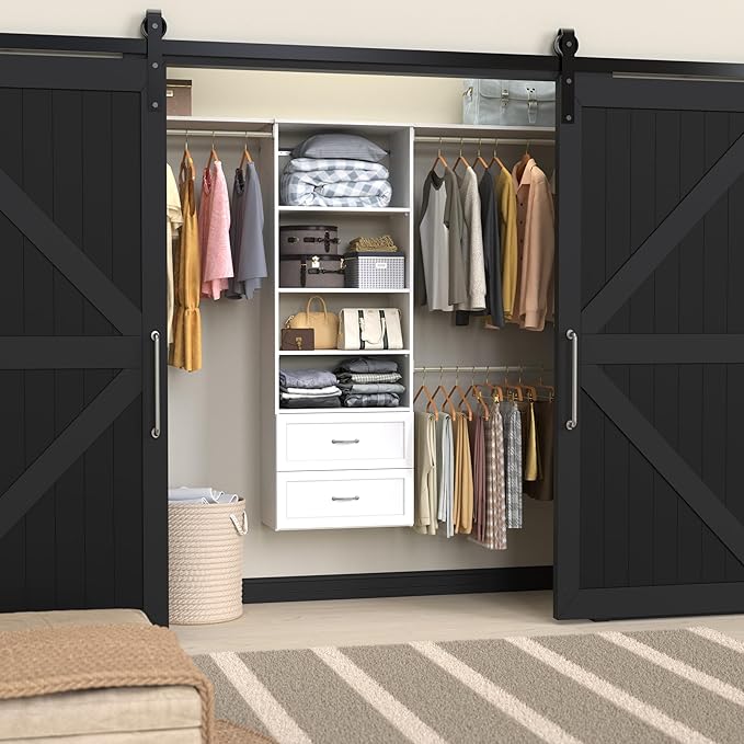 ClosetMaid SuiteSymphony Hanging Tower Organizer with (3) Closet Rods, and (6) Shelves, 81" to 121" W x 71.6" H x 14.6" D, White