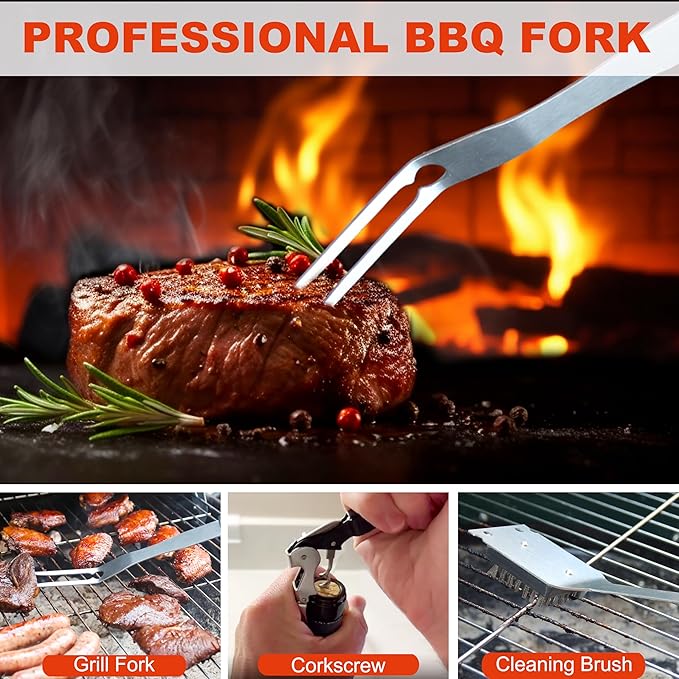 Grilljoy BBQ Accessories Grill Tools Set - 22PCS Stainless Steel Barbecue Grill Accessories for Outdoor Grill with Black Aluminum Case - Grilling Gifts for Men Dad -Grill Tools Kit