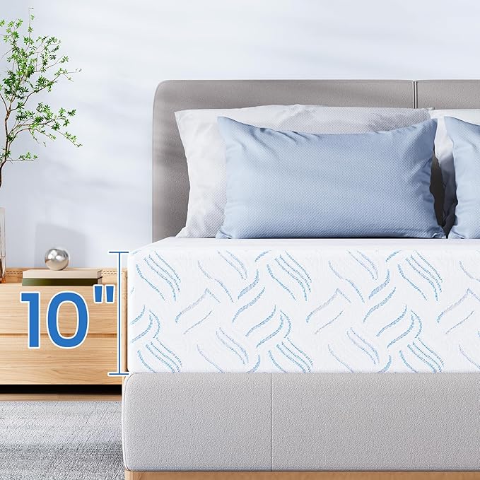 Twin XL Memory Foam Mattress, 10 Inch Cooling Gel Bed in a Box, Foam Mattress with Removable Cover No Fiberglass, Support Cool Night Sleep & Pressure Relief, Made in USA, White(80"*39"*10")