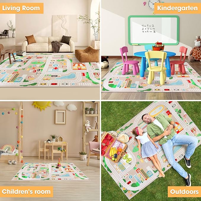 Kid Rug Carpet Playmat for Toy Cars and Train，Play Area Rug with Rubber Backing，Fun Throw Rug，Ideal Gift for Children Baby Bedroom Play Room(120×160cm/47×63in) Y6