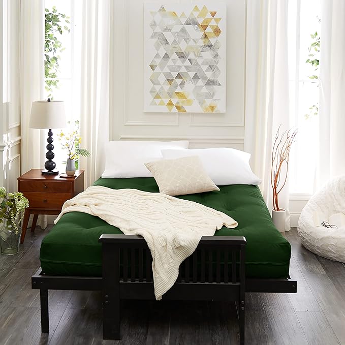 Mozaic Full Size 8-Inch Cotton Twill Gel Dual Memory Foam Futon Mattress, Hunter Green