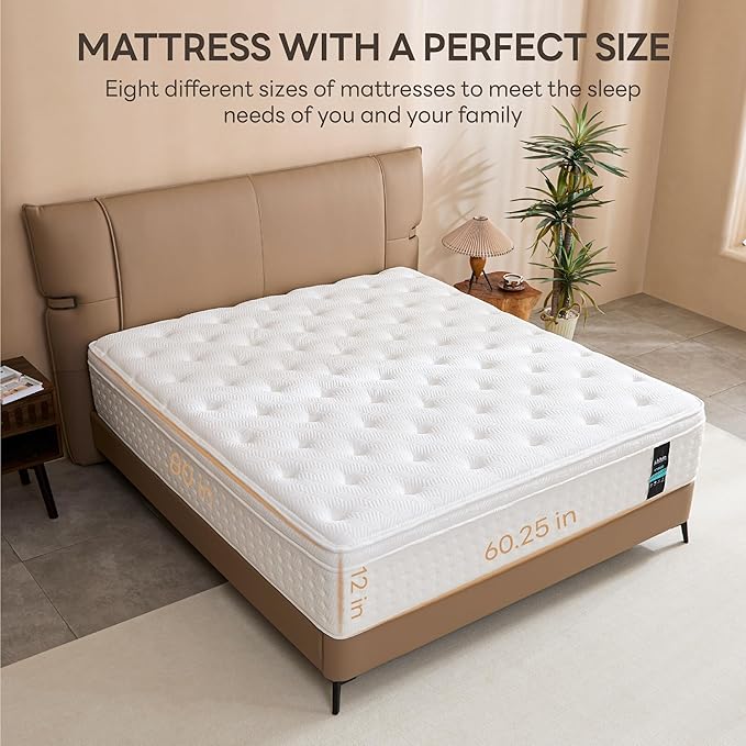 LIKIMIO 12 Inch Queen Mattress, Cool Hybrid Mattress in a Box, Gel Memory Foam, Individual Pocket Springs for Strong Edge Support, Motion Isolation, Pressure Relief, Oeko-TEX & CertiPUR-US, SG Made