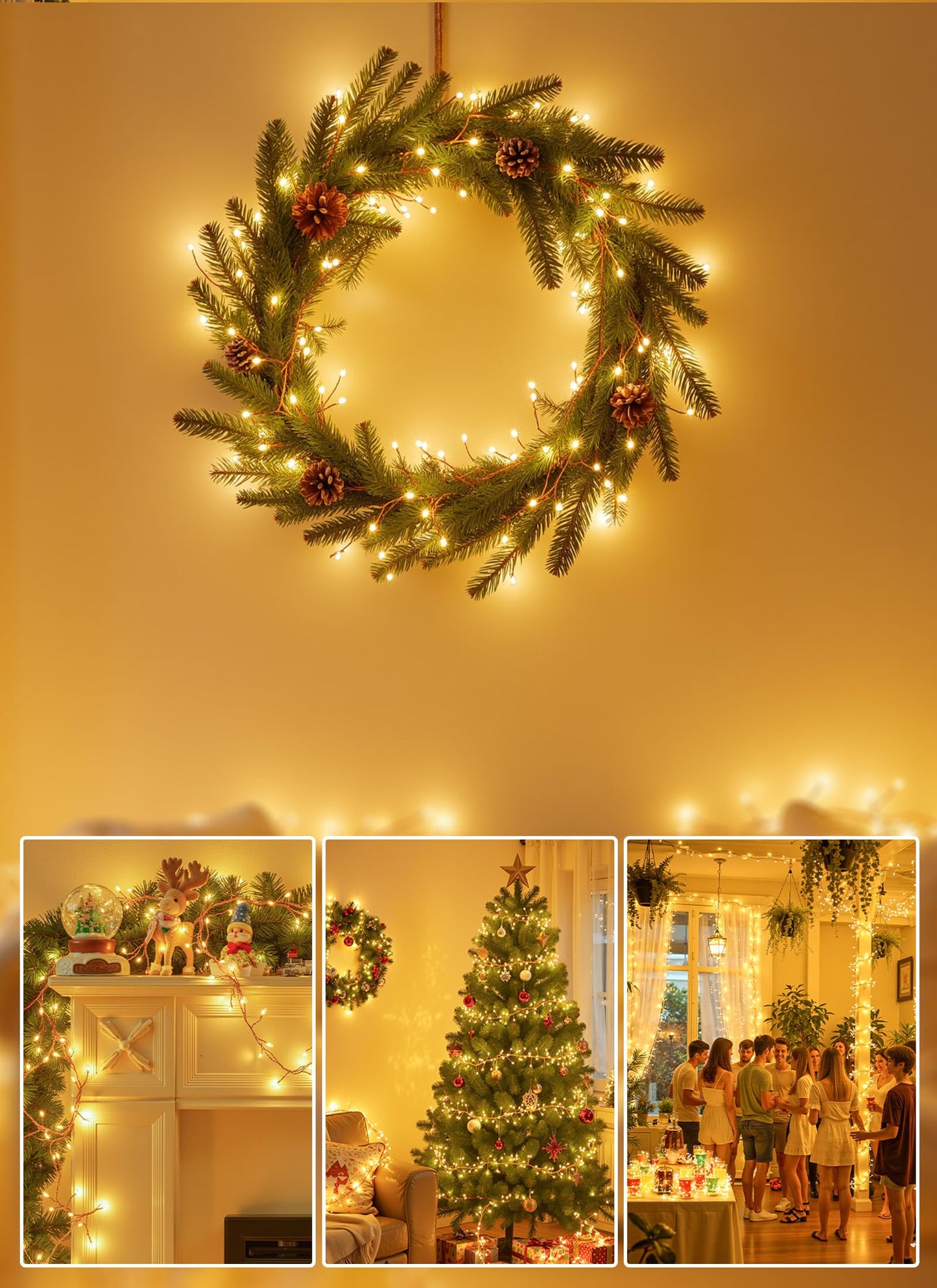 Fairy Lights Battery Operated, 10Ft 120 LED Firecracker String Lights, Waterproof Silver Wire Starry Firefly Light for DIY Wreath Weeding Indoor Outdoor Christmas Decorations
