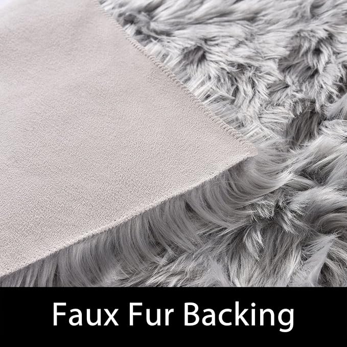 Latepis Grey Living Room Round Area Rug 10 ft Washable Faux Fur Rug Fluffy Shag Rug Circle Carpet Soft Sheepskin Rugs for Bedroom Playroom Shaggy Rugs Home Decor