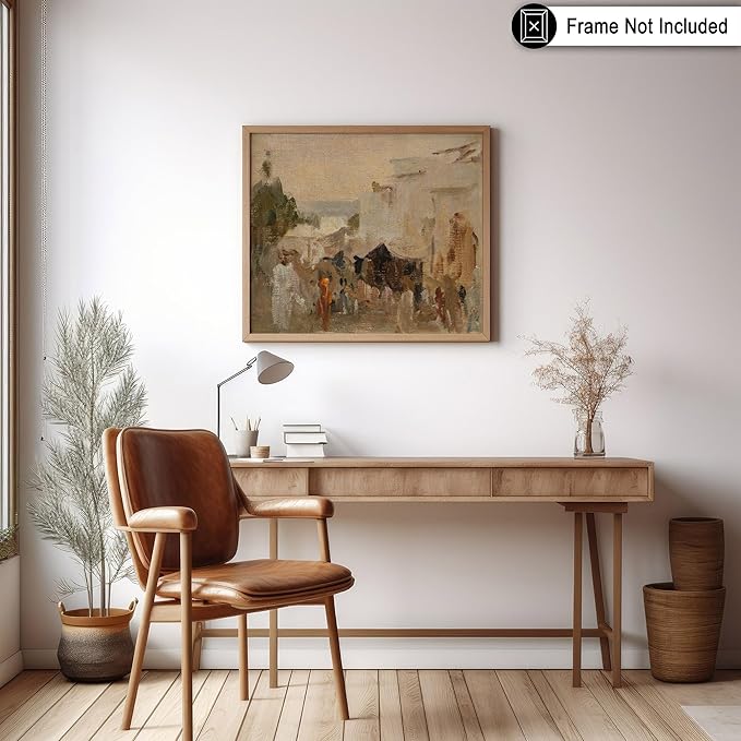 Poster Master Vintage The Bazaar Painting Poster - Retro Street in Udaipur Print - India Art - Cityscape Art - Farmhouse Art - Abstract Art - Office or Living Room Wall Decor, 18x24 Unframed Wall Art