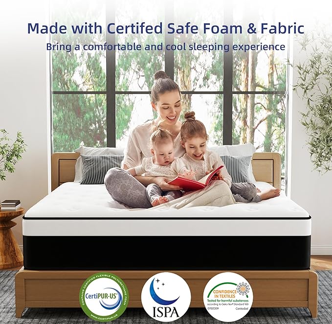Twin Mattress, 12 Inch Twin Hybrid Mattress in a Box with Memory Foam, Medium Firm, Euro Top, Reinforced Edge Support, Pressure Relief & Motion Isolation, CertiPUR-US Certified