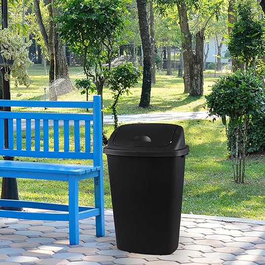 Begale 13 Gallon Rectangular Plastic Kitchen Trash Can with Swing Lid, Set of 4 Plastic Swing Top Waste Bin, Black