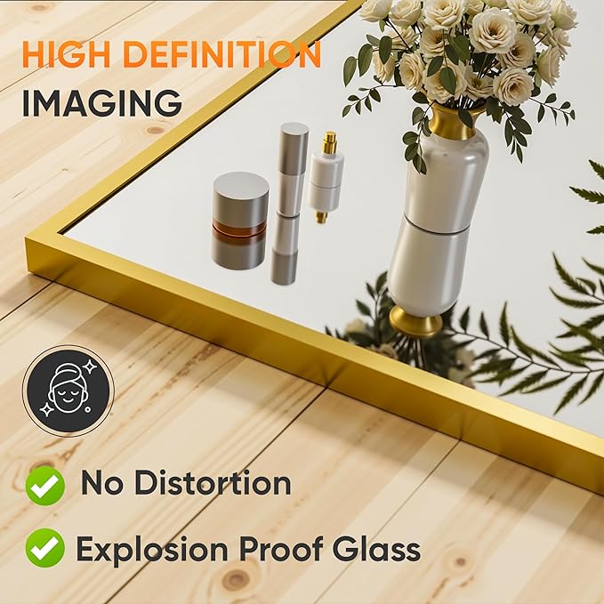 Suidia Full Length Mirror, 58"x21" Floor Standing Mirror Freestanding, Full Body Mirrors with Stand for Bedroom, Hanging Mounted for Living Room Cloakroom, Gold, Rectangular Style
