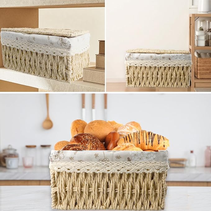 Wicker Storage Basket, Basket with Lid, Practical Wovenbaskets for Storage, Multi-Purpose Wickerbasket with Lid, Suitable for Bedroom, Laundry Room(Natural Color)