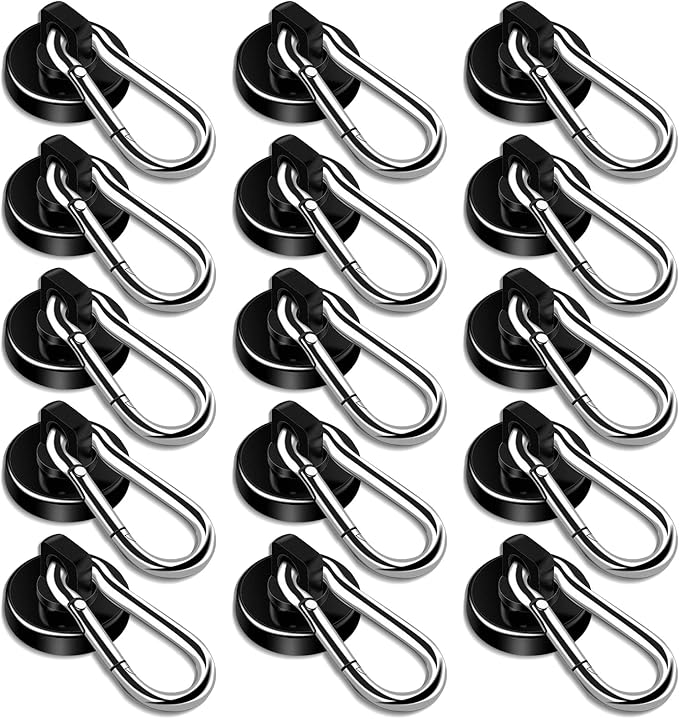 DIYMAG Black Magnetic Hooks,70LBS Strong Heavy Duty Neodymium Magnet Hooks ，Strong Magnetic Hooks for Hanging at Home, Office Locker, Workplace, Refrigerator, Cruise Ship or Travel, 15Pack