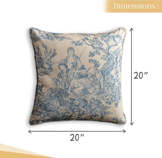 Maison d' Hermine Decorative Pillow Covers 20x20 Inch Square 100% Cotton Throw Pillow Covers with Invisible Zipper Cushion Case for Living Room Couch, Chair, Sofas, Bedroom, Home (The Miller - Blue)