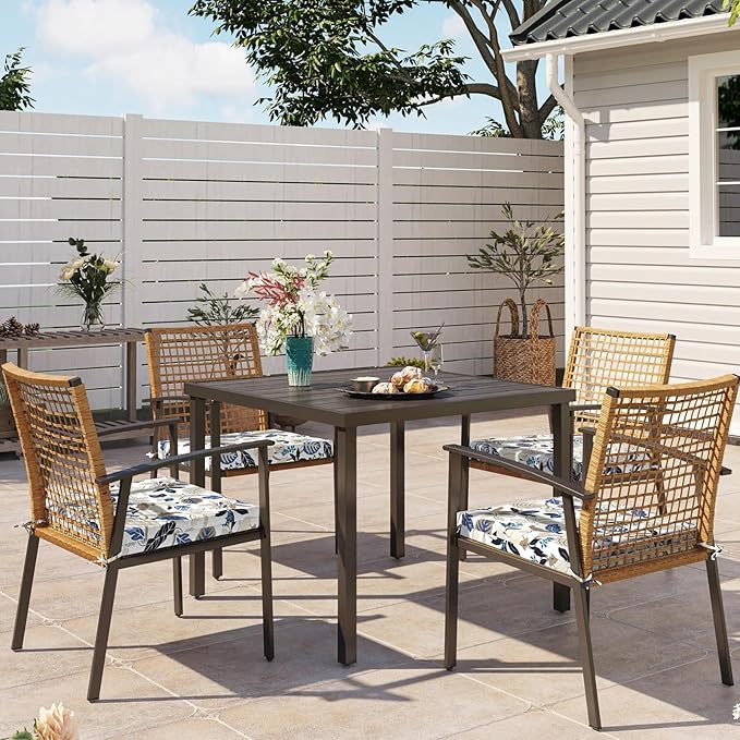 Set of 4 Outdoor Square Chair Cushions 18.5"x16"x2" for Patio, Water Resistant Patio Dining Seat Pads Replacement for Kitchen Garden and Outdoor Furniture Decoration - Breeze Leaves Beige