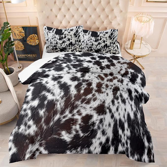 Tailor Shop Cow Print Bedding Sets King Size,Black and White Comforter Set for Kids,Cartoon Milk Bed Boys Teens Girls with 1 2 Pillowcase, Yh-cow 16