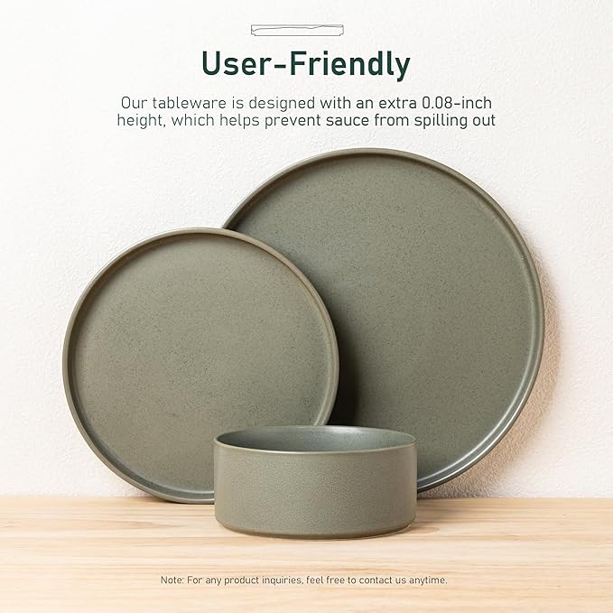 GBhome Ceramic Dinnerware Sets for 6, Matte Stoneware Plates and Bowls Sets,Chip and Scratch Resistant Dishes, Dishwasher & Microwave Safe, Oven safe,Reactive Glaze-Green