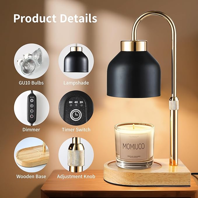 Candle Warmer Lamp with Timer Dimmer, House Warming Gifts New Home Decor, Gifts for Mom, Wax Melt Warmer for Jar Candles, Adjustable Height with 2 Bulbs