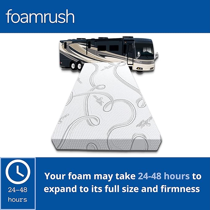 FoamRush 3-Inch Bunk (48" x 80") Gel Memory Foam RV Mattress Replacement with Cotton Cover, Medium Firm, Comfort, Pressure Relief Support, Made in USA, Travel Camper Trailer Truck