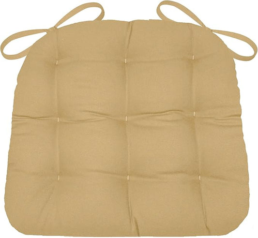 Barnett Home Decor Cotton Duck Tan Dining Chair Pad with Ties - 19 x 19 Size Large Chair Cushion - Latex Foam Fill - Machine Washable, Solid Color, 100% Cotton, Made in USA (Pale Bronze)
