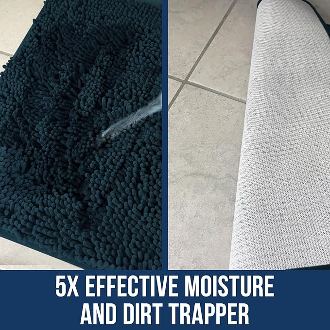 Muddy Mat Chenille Bathroom Rugs Quick Dry Microfiber Mats Non Slip Washable, Extra Thick, Soft and Highly Absorbent Bath Mats for Bathroom, Kitchen, and Shower Floor - Atlantic Blue Large 35"X24"
