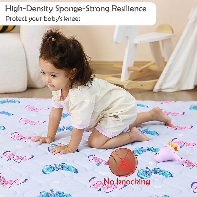 Viviland Baby Play Mat 50" x 50", Extra Thick Big Baby Mat for Baby/Toddler, Non-Slip & Machine Washable (Purple Butterflies)