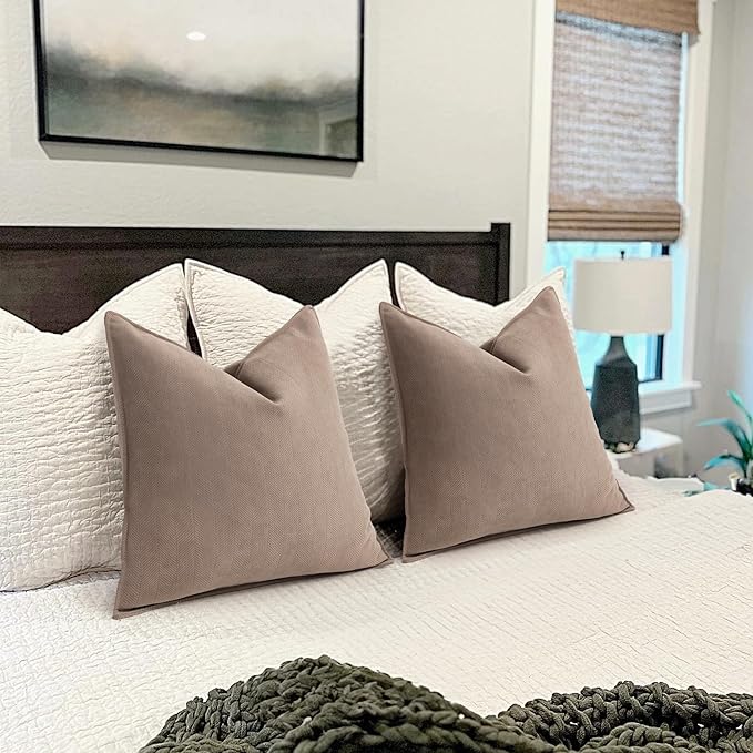 ZWJD Khaki Pillow Covers 24x24 Set of 2 Chenille Throw Pillow Covers with Elegant Design Soft and Luxurious Decorative Throw Pillows for Couch, Bed, and Home Decor