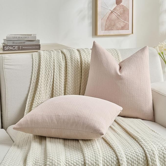 FUTEI Pink Decorative Throw Pillow Covers 12x20 Inch Set of 2,Soft Cozy Wheat Ear Striped Patterns Lumbar Pillow Cases,Modern Home Decor for Couch Bed Living Room