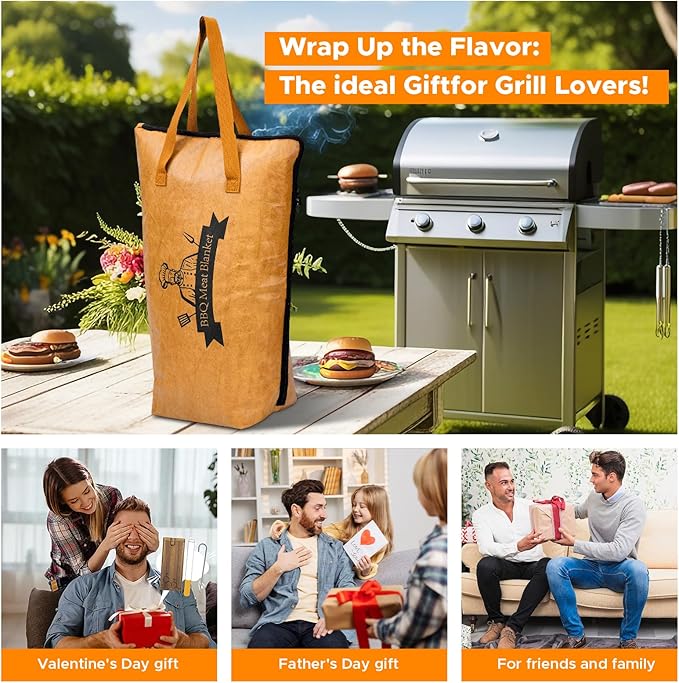 Reusable BBQ Blanket for Resting Meat - Insulated Smoker Grilling Bag with Wide Mouth for Large Brisket Pork Shoulders, and Turkeys Perfect BBQ Accessory & Gift for Men (21in)