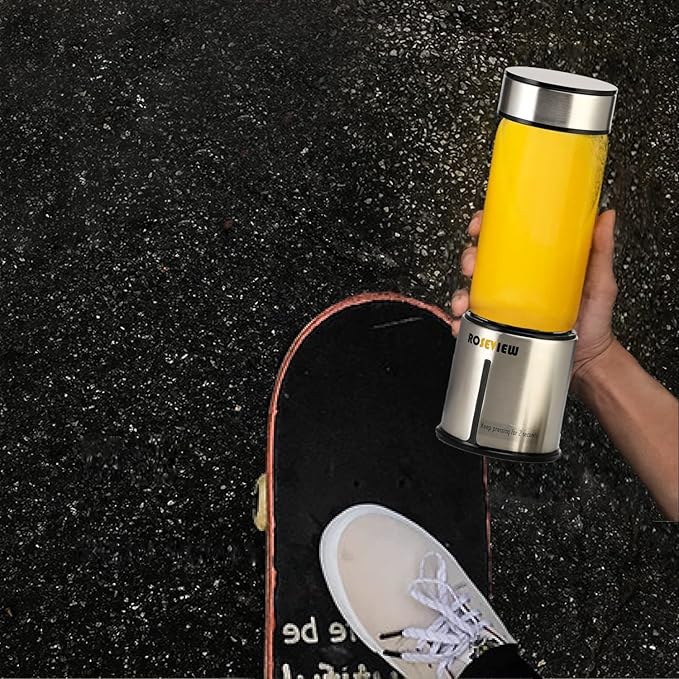 Portable Smoothie blender Glass bottle Mini USB rechargeable 2 battery Handheld Shakes blend Cup USB juicer Cordless (BlackSteel)