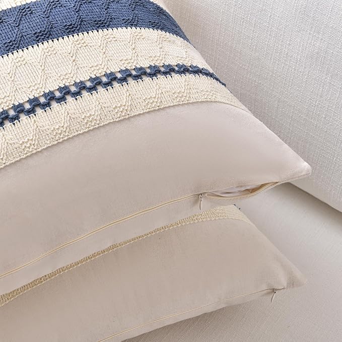 Fancy Homi Set of 2 Dusty Blue Vintage Long Lumbar Decorative Throw Pillow Covers 14x24 Inch for Couch Bed Chair Bedroom, Rustic Retro Square Cushion Case, Modern Farmhouse Boho Living Room Decor