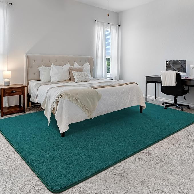 Soft Rugs for Living Room 6x9 Teal Green, Minimalist Area Rug for Bedroom Nursery Dining Table Dorm, Large Throw Rugs for Men Boys Girls Kids Room Indoor Floor Carpets