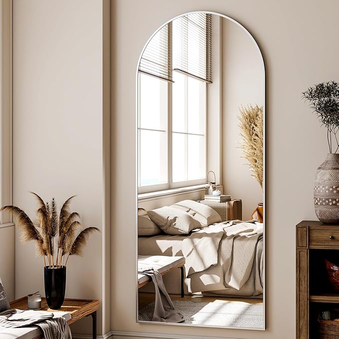 24x68 Arched Full Length Mirror Floor Mirrors with Aluminum Alloy Frame Free-Standing Wall Mounted Floor Mirrors or Large Dressing Mirror, Silver Mirror Full Length
