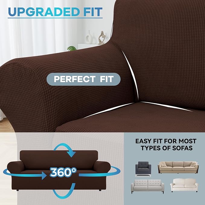 LURKA Stretch Sofa Slipcovers 1 Piece Couch Covers for 3 Cushion Couch Sofa Furniture Protector Full Sofa Covers with Elastic Bottom for Kids and Dog (Large, Chocolate)