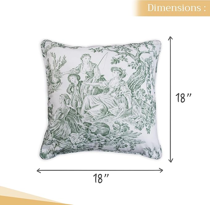 Maison d' Hermine Decorative Pillow Covers 18 x 18 Inch Square 100% Cotton Throw Pillow Covers with Invisible Zipper for Couch, Chair, Sofas, Bedroom, Home (The Miller - Antique Green (White))
