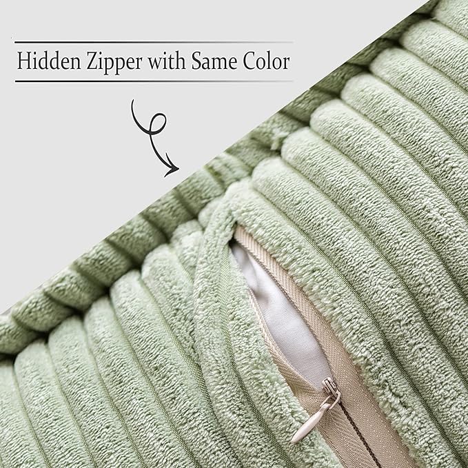 MIULEE Decorative Throw Pillow Covers for Couch Bed Livingroom 20x20 Inch Set of 2 Sage Green Boho Accent Throw Pllows Broadside Striped Patchwork Soft Corduroy Pillowcases