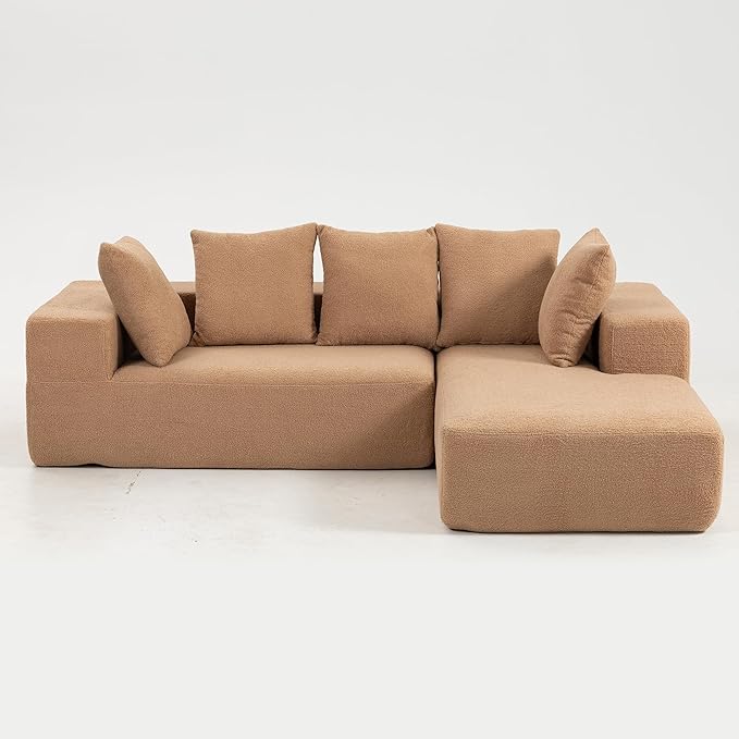 KEIKI L-Shape Cloud Sectional Sofa, 96” Modern Modular Boneless Couch with Left Chaise Lounge, Upholstered Couches for Living Room Bedroom, Brown