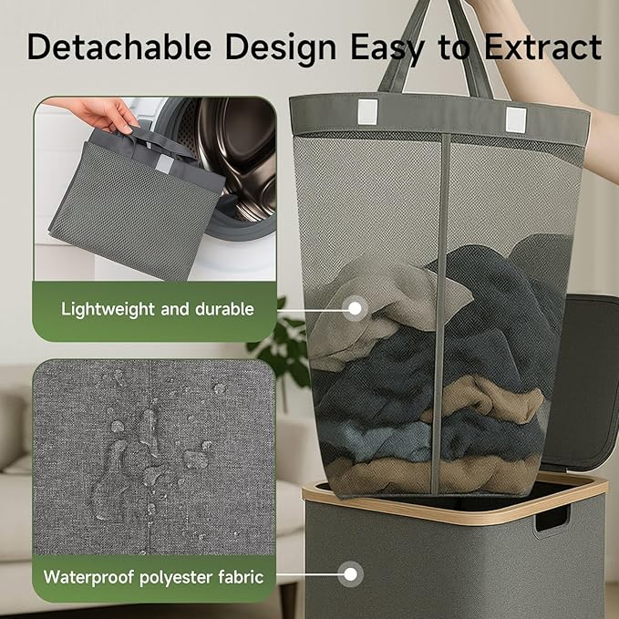 Collapsible Hampers for Laundry Basket with Lid - Extra Large 100L/26 Gallon Foldable Laundry Hamper, Portable Storage Bin for Dorm & Gym | Sturdy Dirty Clothes Hamper with Carrying Handles, Gray