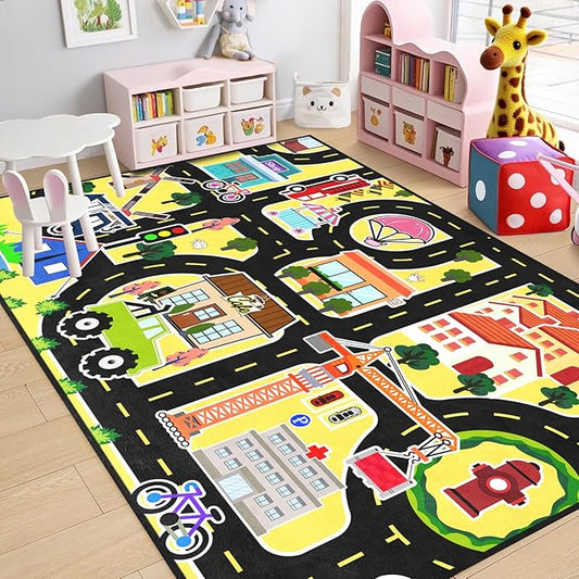 Car Rugs for Kids - Car Track Carpet for Boys Road Rug for Bedroom Road Map Carpet for Kids Toy Play Mat Farm, 4. 5x6 Feet