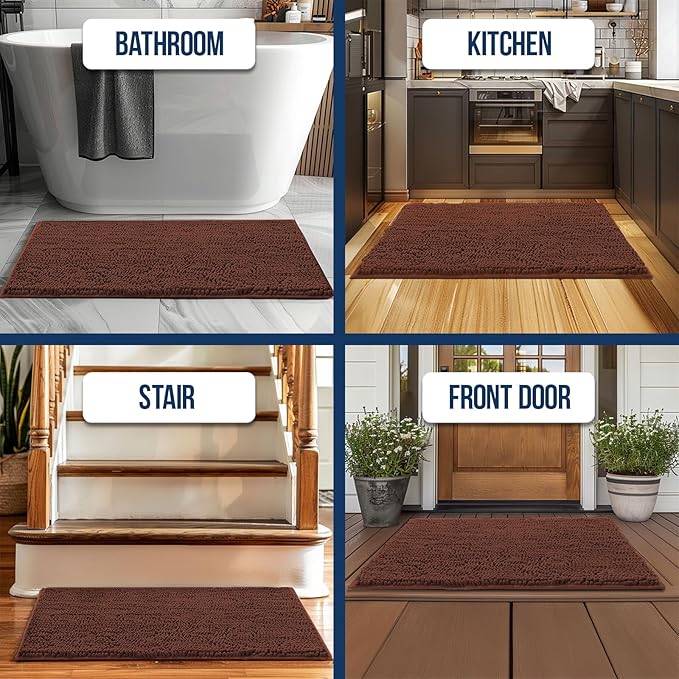 Muddy Mat Chenille Bathroom Rugs Quick Dry Microfiber Mats Non Slip Washable, Extra Thick, Soft and Highly Absorbent Bath Mats for Bathroom, Kitchen, and Shower Floor - Brown Runner 59"X24"