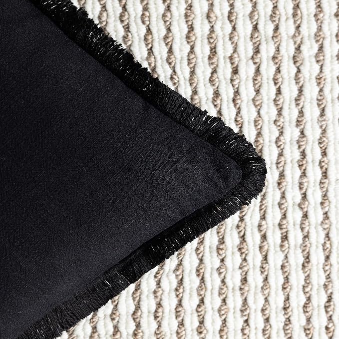 Foindtower Set of 2 Decorative Linen Fringe Throw Pillow Covers Boho Farmhouse Cushion Cover with Tassels Lumbar Accent Pillowcase for Bed Couch Sofa Living Room Home Bedroom Decor, 12×24 Inch, Black