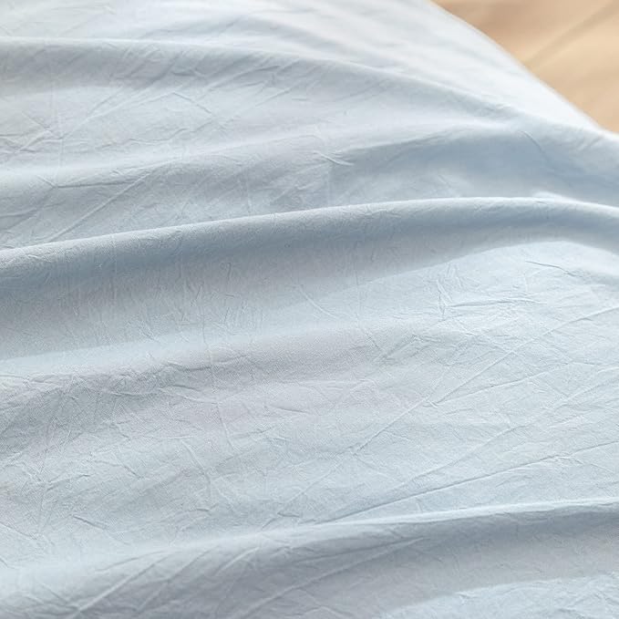 BESTOUCH Duvet Cover Set 100% Washed Cotton Linen Feel Super Soft Comfortable Chic Lightweight 3 PCs Home Bedding Set Solid Cornflower Blue Oversized Queen