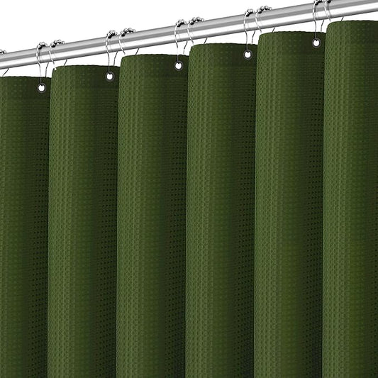 Extra Long Green Bathroom Decor Waffle Shower Curtain 96 Inches 256GSM Heavy Duty Shower Curtain Set, Hotel Quality Water Repellent Modern Shower Curtains with 12 Hooks,72Wx96H