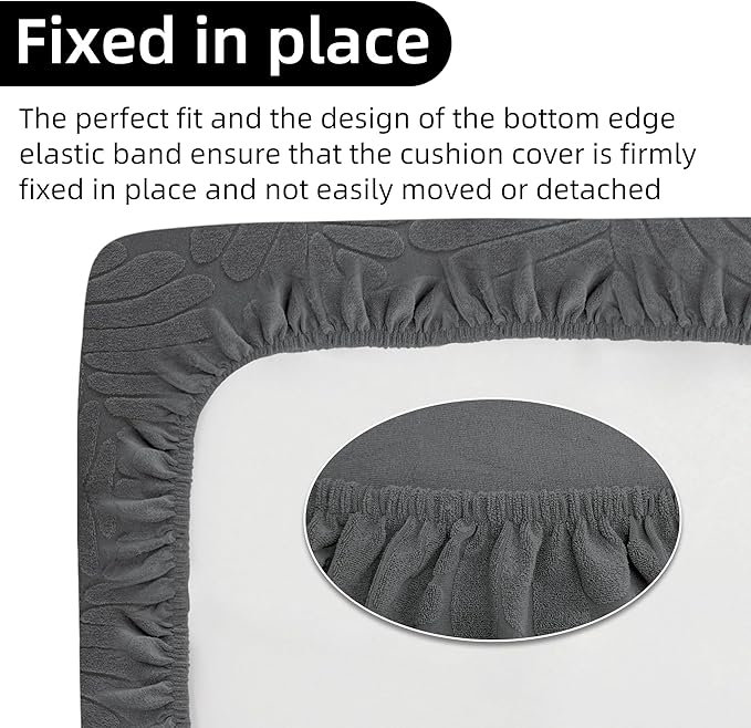 RV Dinette Cushion Covers - Jacquard Stretchable Camper Cushion Set, 2 Backrest & 2 Bench Covers (Leaves, Gray)